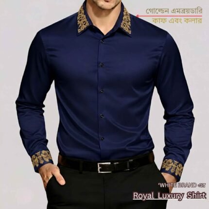 Royal Luxury Shirt-Embroidered Blue (Slim Fit)