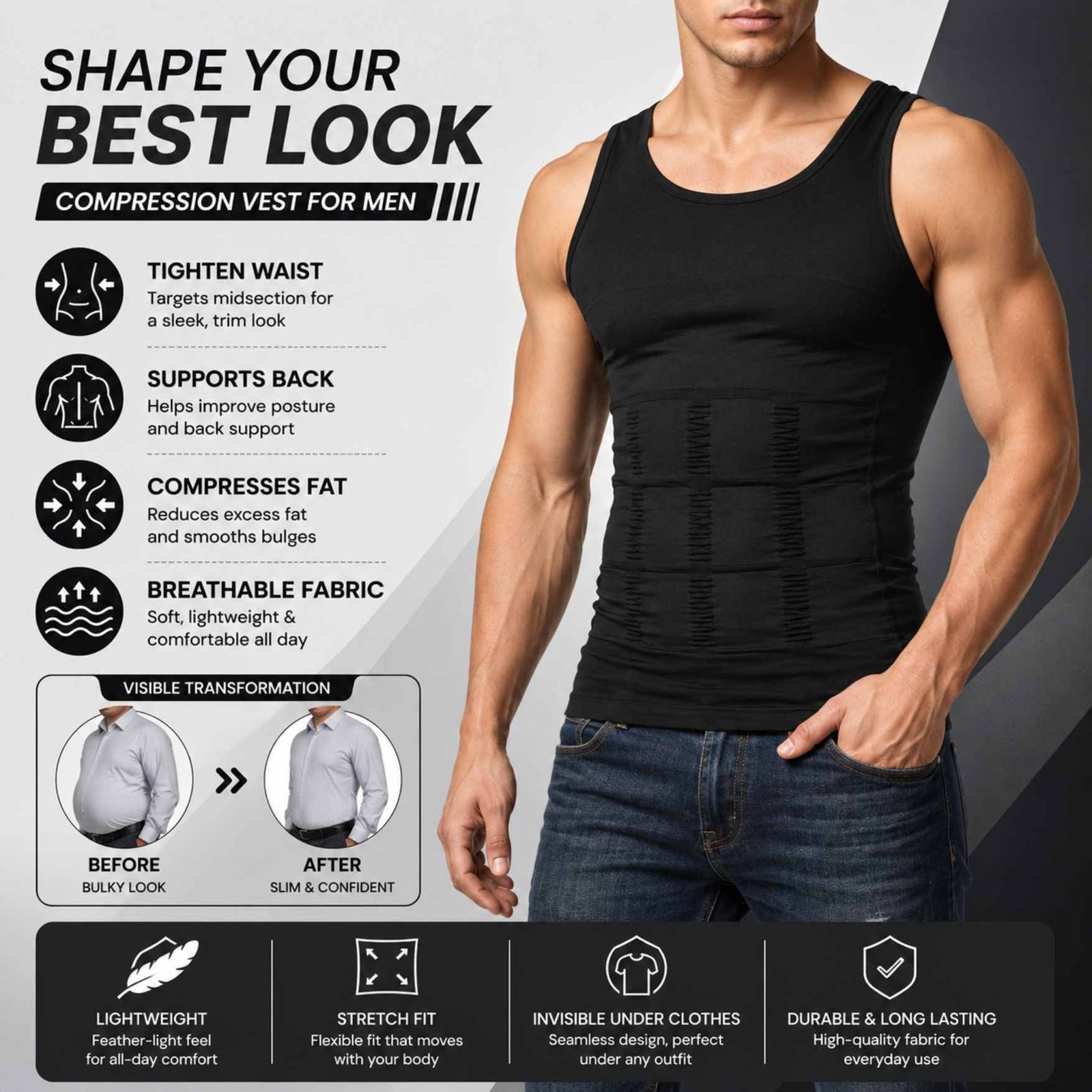 compression vest t shirt for belly fat