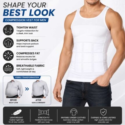 Imported Mens Body Shaper_Compression Vest- White